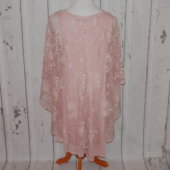 Andree by UNIT Women's Large Light Pink Lace Attached Cape Casual Dress 3560 - Picture 4 of 9